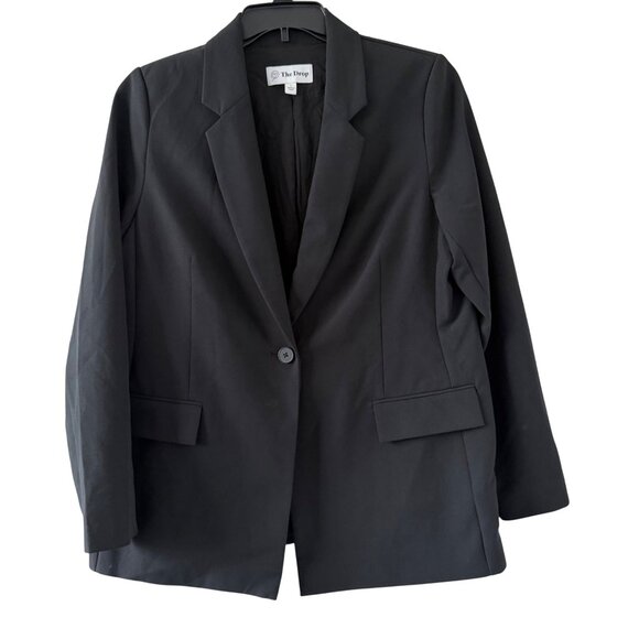 The Drop Womens Black Blazer sz L one Button Closure Polyester Blend Jacket - Picture 8 of 12